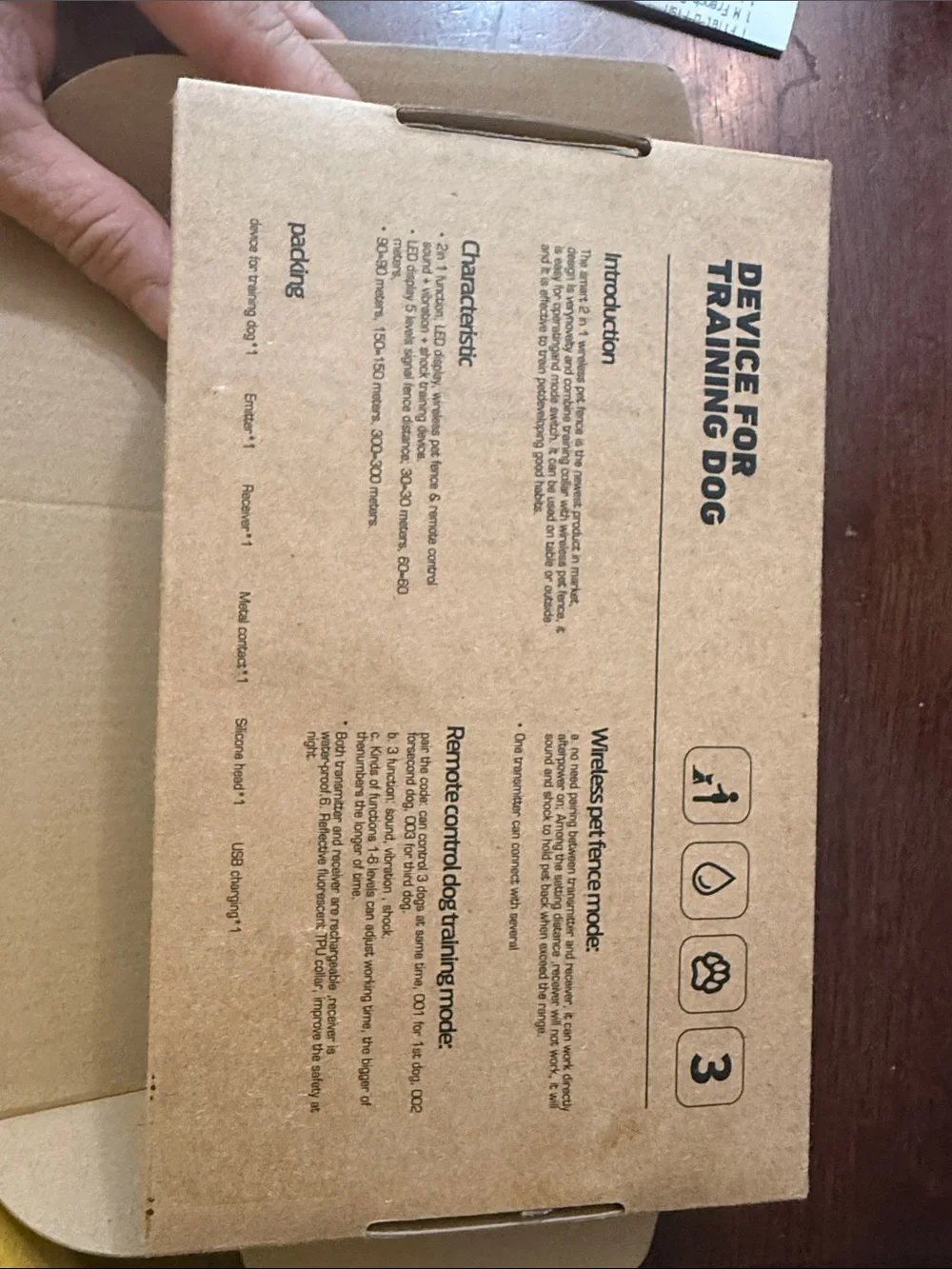 Dog Training Device Collar - Brown Cardboard Packaging